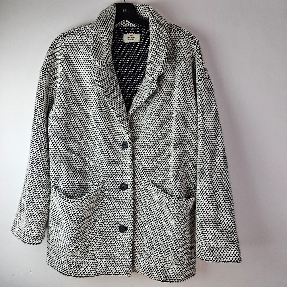 Marine Layer Birdseye Blazer Large Cardigan Knit Jacket Preppy Classic Boho